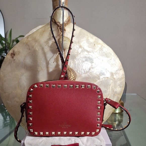 Valentino Handbags - Valentino Red Leather Crossbody Bag with Studded Detail
